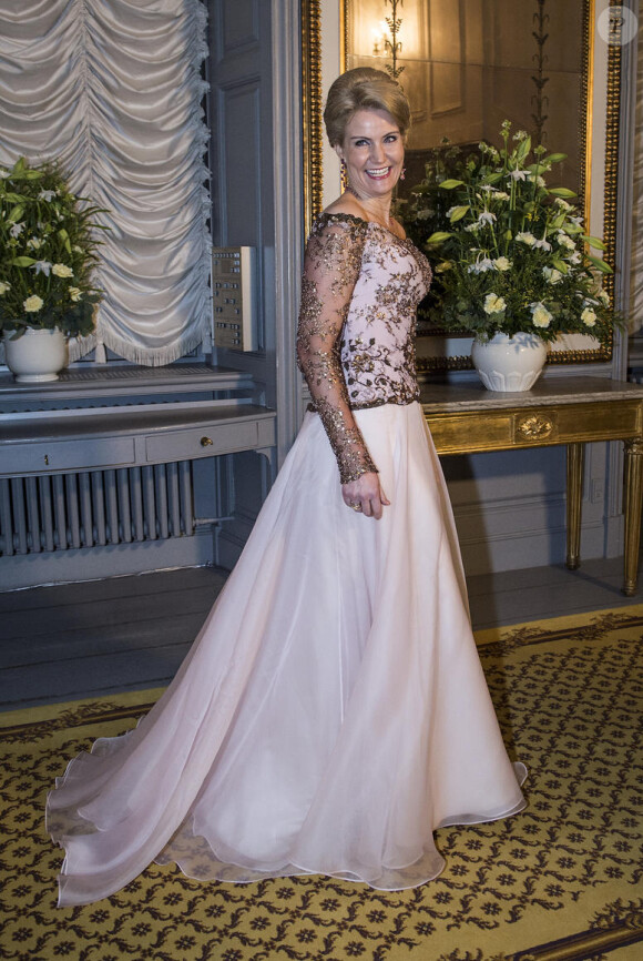 Helle Thorning-Schmidt, Premier ministre du Danemark, au palais Christian VII d'Amalienborg, à Copenhague, le 1er janvier 2014 pour le banquet du Nouvel An offert par la reine Margrethe II.