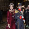 Arrivée de la famille royale au palais Christian VII d'Amalienborg, à Copenhague, le 1er janvier 2014 pour le banquet du Nouvel An offert par la reine Margrethe II de Danemark.