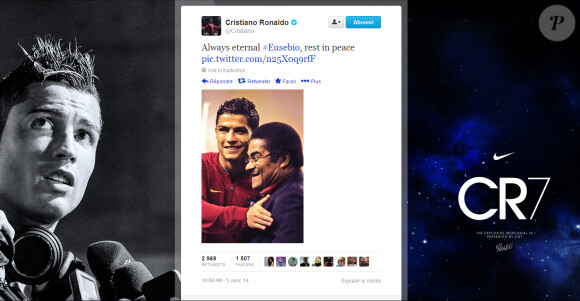 Cristiano Ronaldo rend hommage sur son compte Twitter à la légende du football portugais Eusébio, mort le 5 janvier 2014