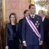 Le roi Juan Carlos Ier d'Espagne célébrait le 6 janvier 2014 à Madrid, avec la reine Sofia, le prince Felipe et la princesse Letizia, la Pâque militaire, dans un contexte de crise de confiance aggravée vis-à-vis de la monarchie.