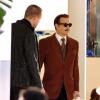 Johnny Depp dans un look rétro de dandy avec des moustaches étonnantes pour le tournage de Mortdecai à Los Angeles, le 6 janvier 2013.