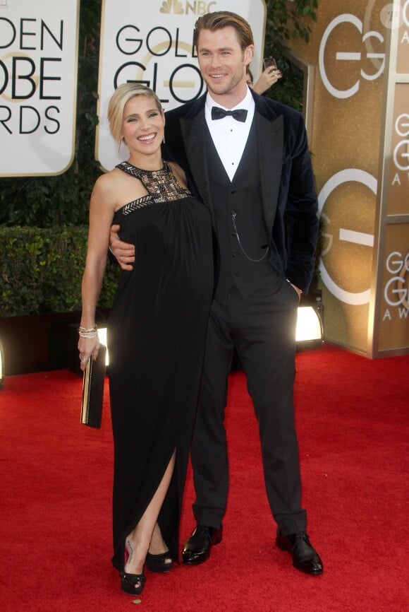 Chris Hemsworth et sa femme Elsa Pataky enceinte lors des Golden Globe Awards au Beverly Hilton de Beverly Hills, Los Angeles, le 12 janvier 2014.