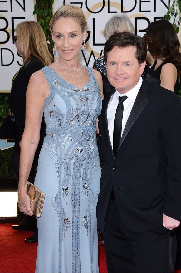 Michael J Fox et Tracy Pollan lors des Golden Globe Awards au Beverly Hilton de Beverly Hills, Los Angeles, le 12 janvier 2014.