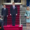Le roi Willem-Alexander et la reine Maxima des Pays-Bas recevaient François Hollande le 20 janvier 2014 au palais Noordeinde à La Haye dans le cadre de sa visite diplomatique.