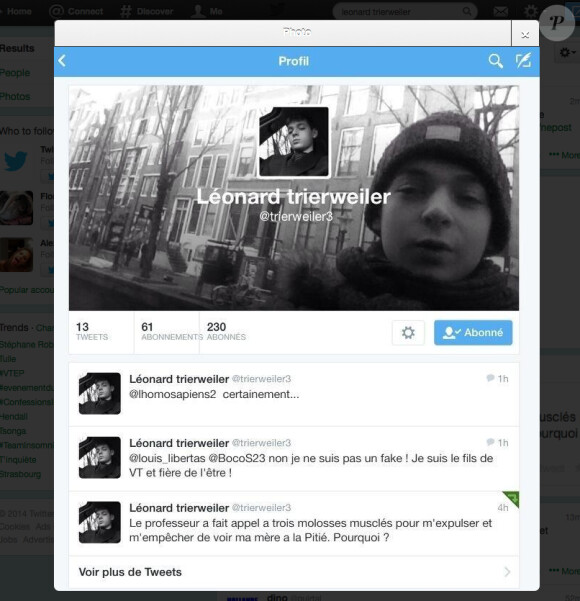 Post Twitter de Léonard Trierweiler le 17 janvier. Un tweet qui a disparu depuis