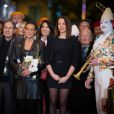 Stéphane Bern, Robert Hossein et sa femme Candice Patou, la princesse Stéphanie de Monaco et sa fille Pauline Ducruet lors de la troisième journée du 38e Festival International du Cirque de Monte-Carlo à Monaco, le 18 janvier 2014