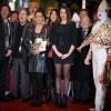 Stéphane Bern, Robert Hossein et sa femme Candice Patou, la princesse Stéphanie de Monaco et sa fille Pauline Ducruet lors de la troisième journée du 38e Festival International du Cirque de Monte-Carlo à Monaco, le 18 janvier 2014