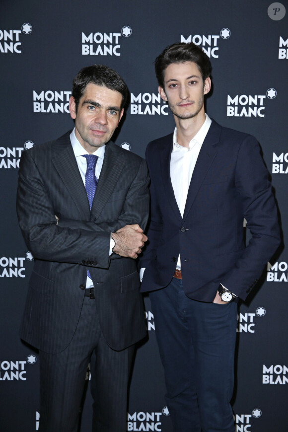 Jérôme Lambert, CEO de Montblanc, et Pierre Niney, lors du dîner organisé par Montblanc à Genève le 20 janvier 2014, pour célébrer l'annonce de Hugh Jackman comme nouveau visage dela marque.