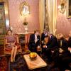 Visite officielle inaugurale du roi Willem-Alexander et de la reine Maxima des Pays-Bas en Italie le 23 janvier 2014, reçus à Rome au palais du Quirinal par le président Giorgio Napolitano et son épouse Clio.
