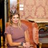 La reine Maxima. Visite officielle inaugurale du roi Willem-Alexander et de la reine Maxima des Pays-Bas en Italie, reçus à Rome au palais du Quirinal par le président Giorgio Napolitano et son épouse Clio.