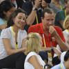 Don Bruno et son épouse Barbara avec l'infante Pilar de Bourbon dans le public des Jeux olympiques de Pékin en 2008
