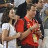 Don Bruno et son épouse Barbara avec l'infante Pilar de Bourbon dans le public des Jeux olympiques de Pékin en 2008