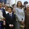 L'infante Elena, son fils Felipe, l'infante Cristina et l'infante Pilar de Bourbon lors d'une messe à Madrid le 20 juin 2013.