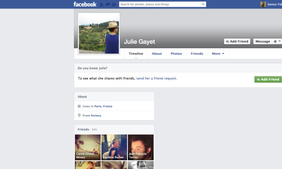 Capture d'écran du Facebook de Julie Gayet, homonyme de l'actrice au coeur du scandale avec François Hollande.