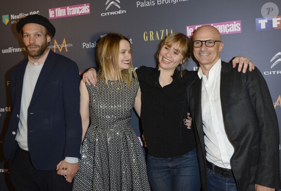 Paul Hamy, Sara Forestier, Katell Quillevere lors de la 21e cérémonie des trophées du "Film Français" au palais Brongniart à Paris le 4 février 2014