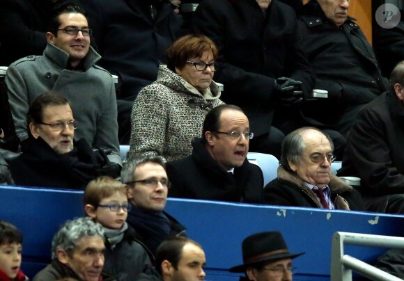 Mariano Rajoy, François Hollande et Noël Le Graet au stade de France à Saint-Denis le 26 mars 2013.