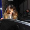 Nicole Scherzinger avait le sourire à la sortie d'un studio de West London à Londres, le 7 février 2014, où était venu la chercher Lewis Hamilton