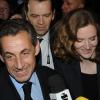 Nicolas Sarkozy et Nathalie Kosciusko-Morizet lors du premier grand meeting de NKM au gymnase Japy, à Paris le 10 février 2014