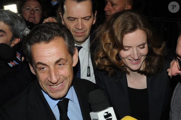 Nicolas Sarkozy et Nathalie Kosciusko-Morizet lors du premier grand meeting de NKM au gymnase Japy, à Paris le 10 février 2014