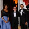 Barack Obama et Lady Michelle Obama avec le président François Hollande lors du dîner d'Etat organisé à la Maison Blanche à Washington, le 11 février 2014.