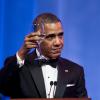 Barack Obama porte un toast lors du dîner d'Etat organisé à la Maison Blanche à Washington, le 11 février 2014.