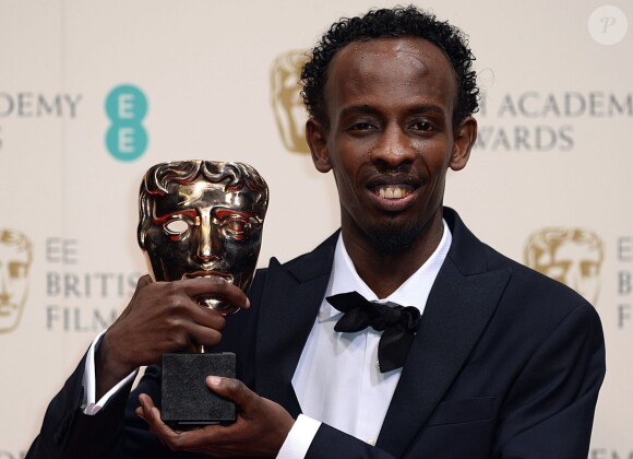 Barkhad Abdi, récompensé comme meilleur second rôle pour Capitaine Phillips, lors des BAFTA le 16 février 2014 à Londres.
