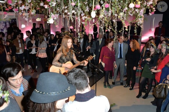 La chanteuse Krista Michaela anime ale lancement du parfum Anaïs Anaïs Premier Délice de Cacharel au Palais de Tokyo. Paris le, 14 février 2014.