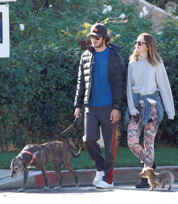 Exclusif - Leighton Meester et son fiancé Adam Brody promènent leurs chiens à Los Angeles, le 22 décembre 2013.