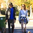 Exclusif - Leighton Meester et son fiancé Adam Brody promènent leurs chiens à Los Angeles, le 22 décembre 2013.