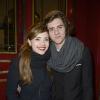 Thomas Solivérès et sa fiancée Nassima Benchicou lors de la générale de la pièce "L'Appel de Londres" au Théâtre du Gymnase à Paris, le 19 février 2014