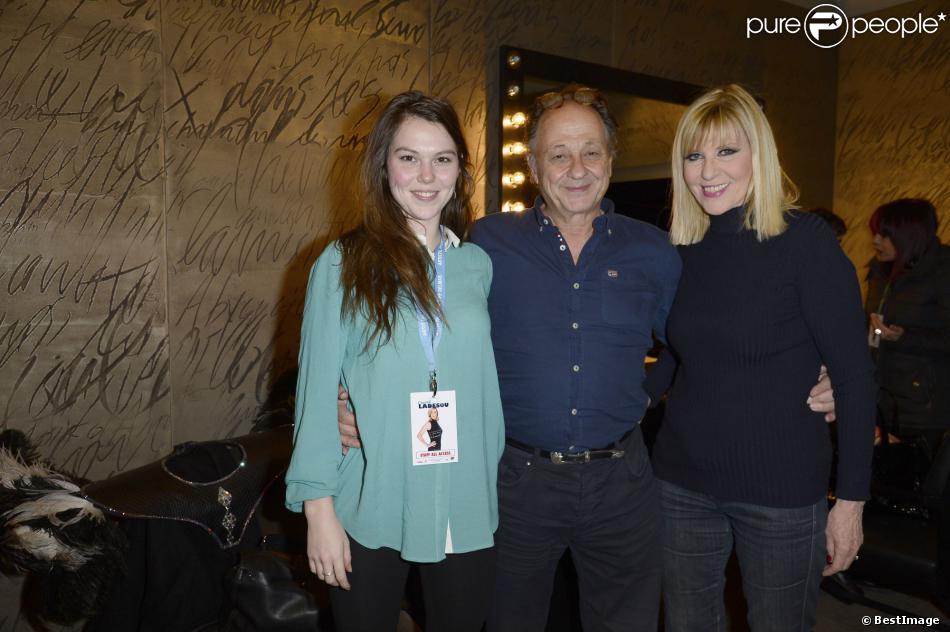 Chantal Ladesou, son mari Michel et sa fille Clémence lors de son spectacle à l&#039;Olympia à Paris, le 23 février 2014