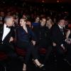 Alain Terzian, Scarlett Johansson et son fiancé Romain Dauriac, Quentin Tarantino et sa compagne pendant la 39e cérémonie des César au théâtre du Châtelet à Paris le 28 février 2014.