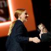 Scarlett Johansson (César d'honneur) et Quentin Tarantino à la 39e cérémonie des César au théâtre du Châtelet à Paris le 28 février 2014.