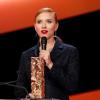 Scarlett Johansson, César d'honneur à la 39e cérémonie des César au théâtre du Châtelet à Paris le 28 février 2014.
