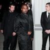 Kanye West arrive à la Halle Freyssinet pour assister au défilé Givenchy automne-hiver 2014-2015. Paris, le 2 mars 2014.