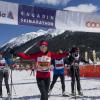 Pippa Middleton sur la ligne d'arrivée de l'Endagin Marathon le 10 mars 2013 en Suisse.
