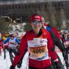 Pippa Middleton sur la ligne d'arrivée de l'Endagin Marathon le 10 mars 2013 en Suisse.