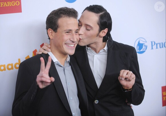 Victor Voronov et son mari Johnny Weir à la 23e cérémonie des Annual GLAAD Media Awards à New York, le 24 mars 2012.