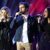 Exclusif - Amandine Bourgeois, Bastien Lanza et la chanteuse Judith - Enregistrement de l'émission "La nouvelle génération chante Goldman" au Palais des Sports, le 26 novembre 2013.