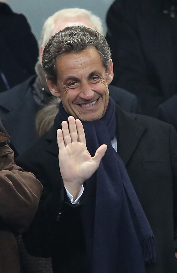 Nicolas Sarkozy lors du match amical France contre Pays-Bas au Stade de France à Saint-Denis le 5 mars 2014.