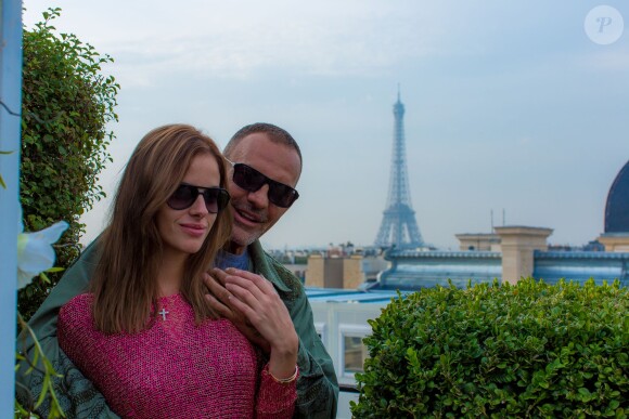 Exclusif - Christian Audigier et sa fiancée Nathalie Sorensen lors de leur week-end en amoureux à Paris le 27 septembre 2013.