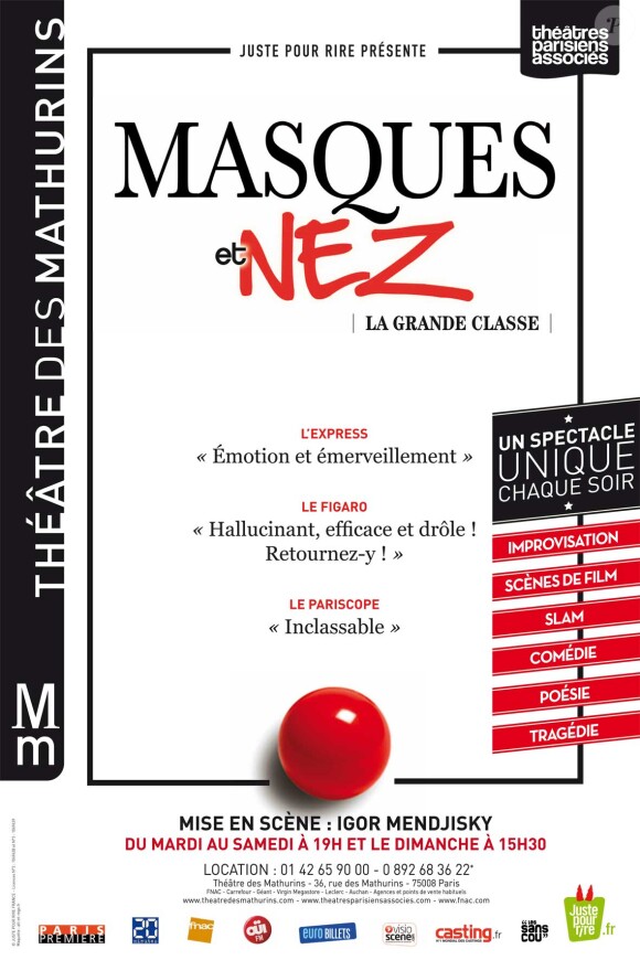 Affiche du spectacle Masques et nez au théâtre des Mathurins à Paris - mars 2014