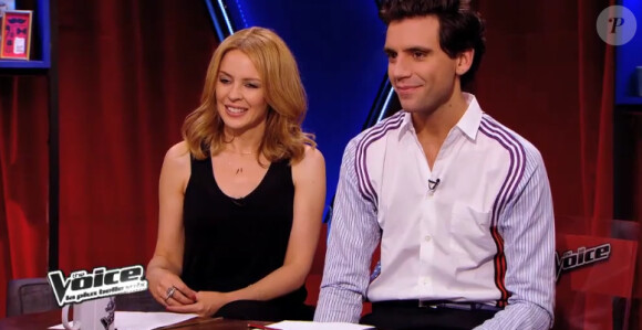 Mika et Kylie Minogue dans "The Voice 3" sur TF1 le samedi 15 mars 2014.