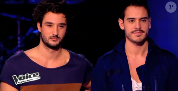 Deuxième battle entre Fréro Delavega et Quentin dans "The Voice 3" sur TF1 le samedi 15 mars 2014.