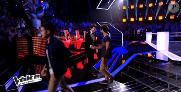 Deuxième battle entre Fréro Delavega et Quentin dans "The Voice 3" sur TF1 le samedi 15 mars 2014.