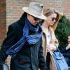 Johnny Depp et sa fiancée Amber Heard : Les amoureux quittent leur hôtel main dans la main, à New York, le 22 mars 2014