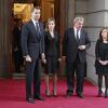 Le prince Felipe et la princesse Letizia d'Espagne au Congrès à Madrid le 24 mars 2014 pour rendre les derniers hommages à Adolfo Suarez, dont la dépuille était exposée dans une chapelle ardente.