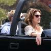 Cindy Crawford et son fils Presley, passagers chanceux du pick-up de Rande Gerber. Malibu, le 29 mars 2014.