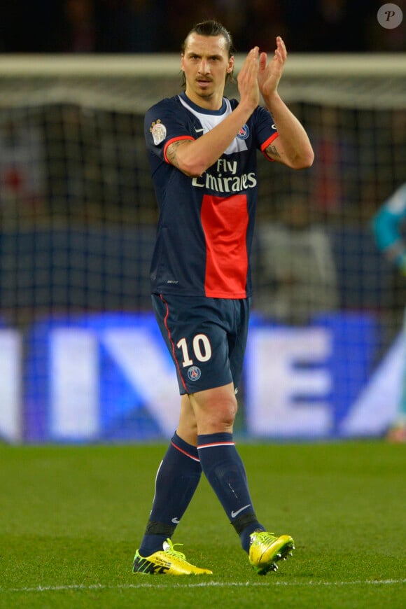 Zlatan Ibrahimovic lors du match Paris Saint-Germain - AS Saint-Etienne au Parc des Princes. Paris, le 16 mars 2014.