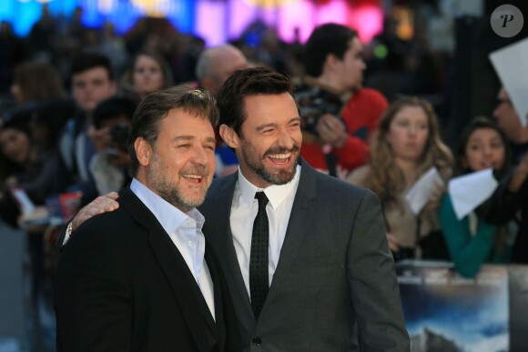 Russell Crowe et Hugh Jackman lors de l'avant-première du film Noé à Londres, le 31 mars 2014.